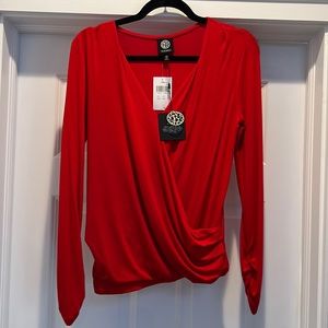 Red faux wrap long sleeve top